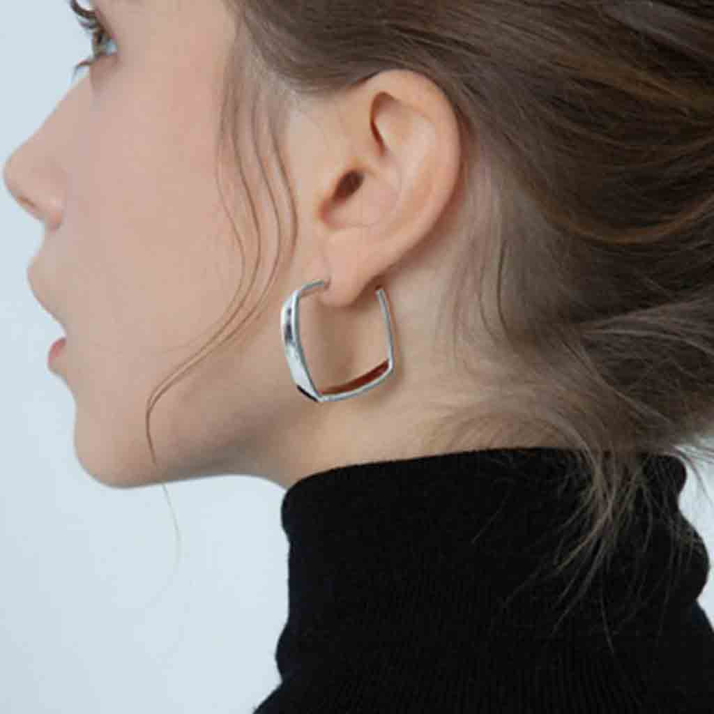 Large Square Hoop Earrings in silver