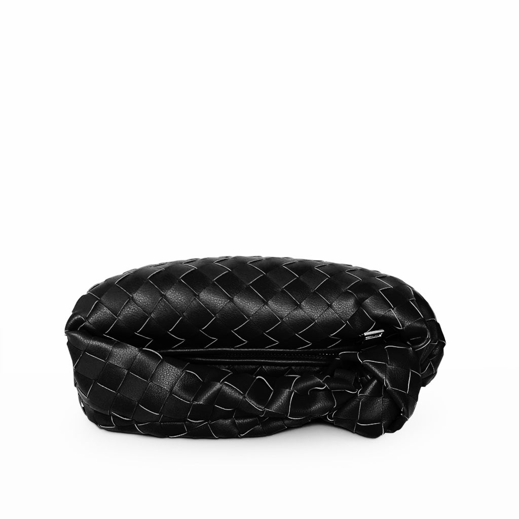 The Small Margaux Leather Weave Cloud Bag in black