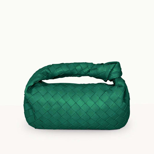 The Small Margaux Leather Weave Cloud Bag in dark green