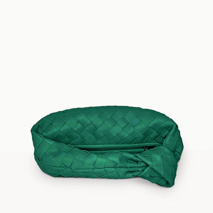 The Small Margaux Leather Weave Cloud Bag in Dark Green – Premium Structured Mini Bag | Worth A Million