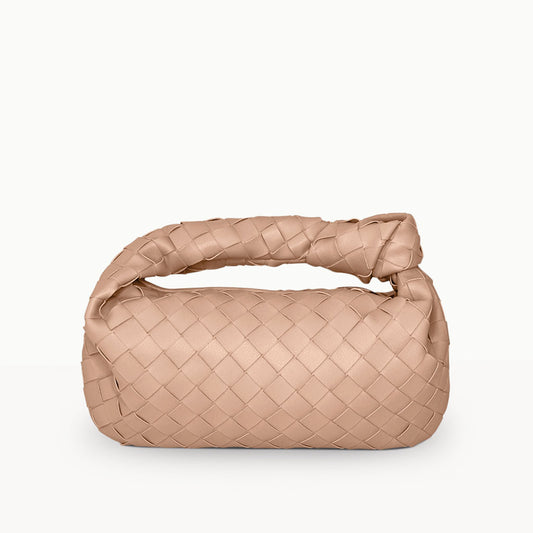 The Small Margaux Leather Weave Cloud Bag in champagne