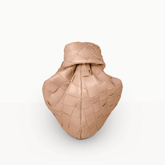 Small Margaux Leather Weave Cloud Bag in Nude – Premium Soft Woven Shoulder Bag | Worth A Million