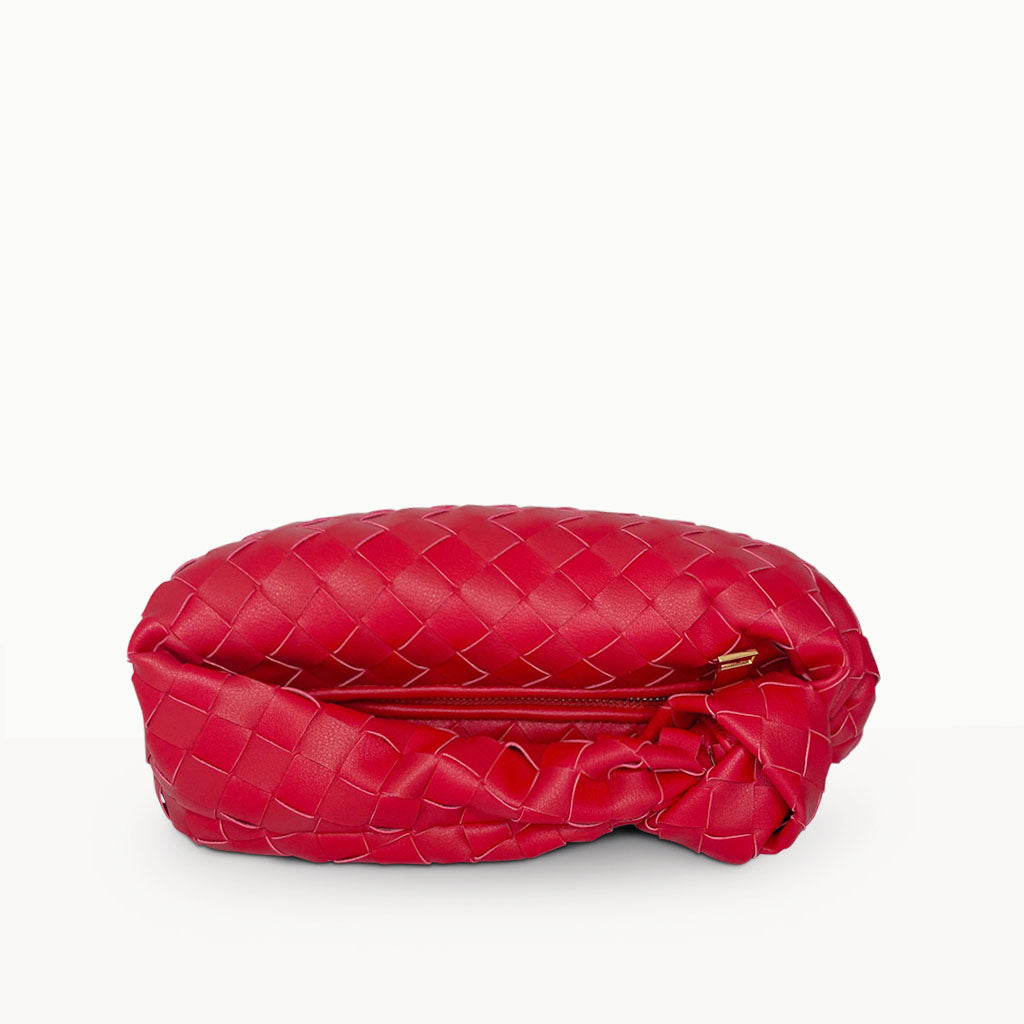 The Small Margaux Leather Weave Cloud Bag in red