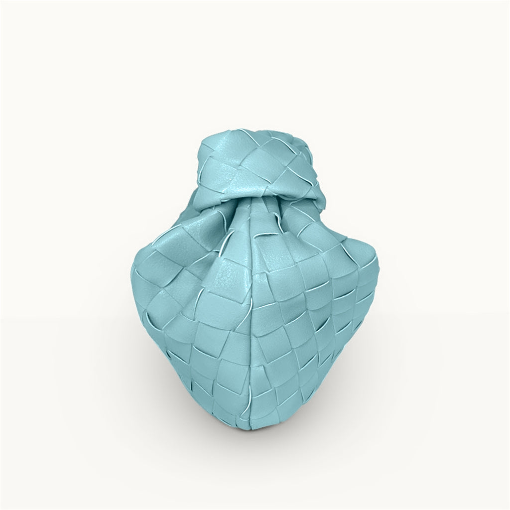 The Small Margaux Leather Weave Cloud Bag in pale blue