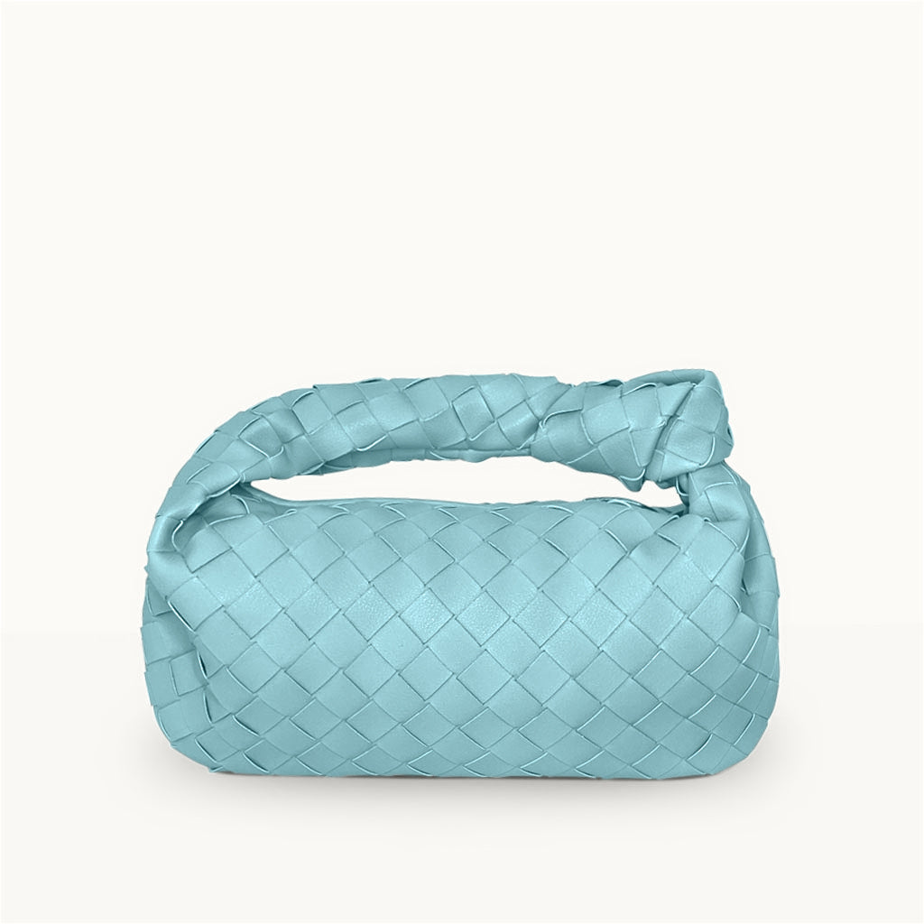 The Small Margaux Leather Weave Cloud Bag in pale blue