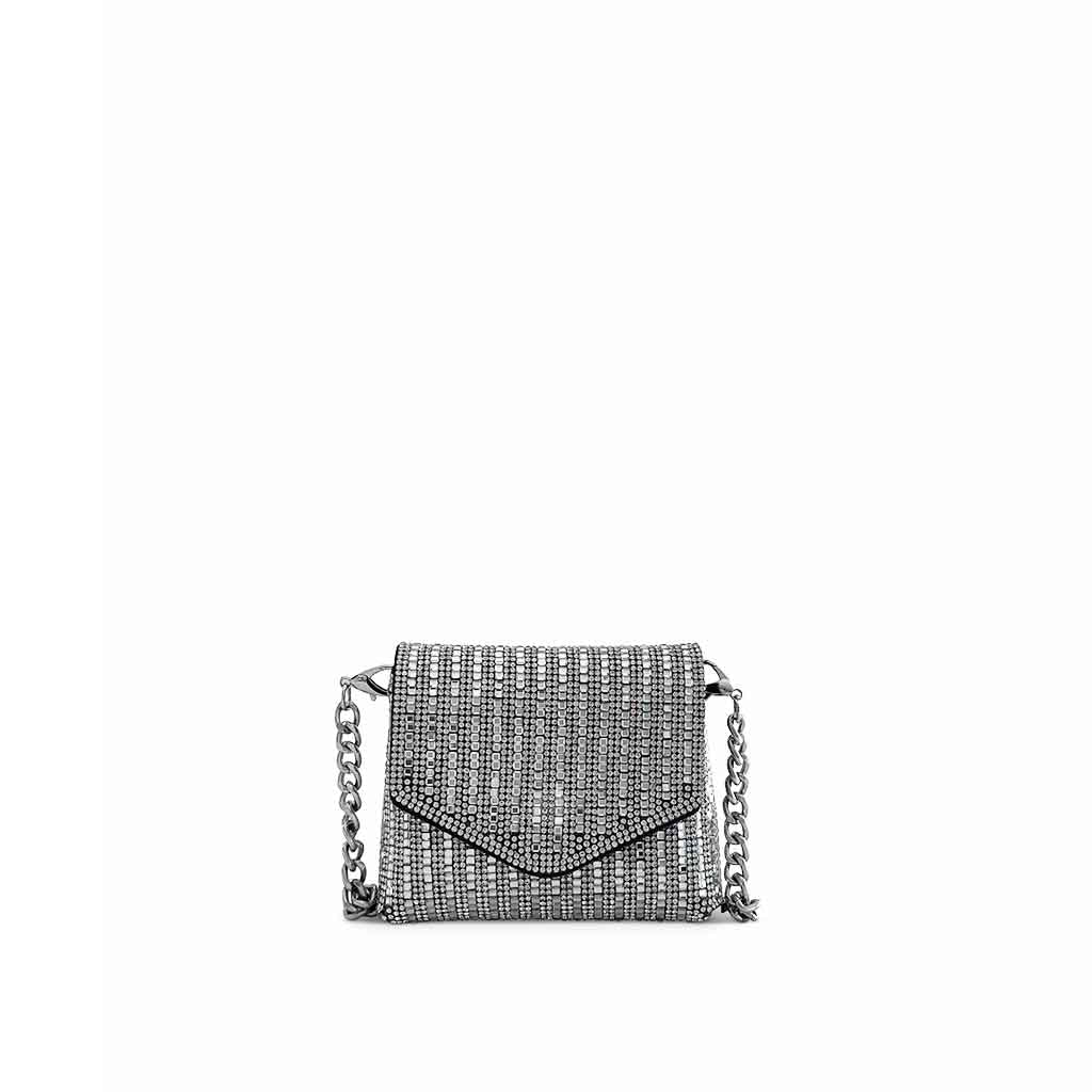 The Nicki Rhinestone Mini Shoulder Bag in silver