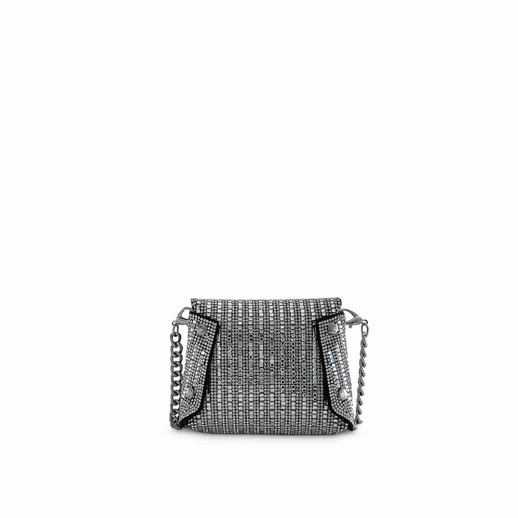 The Nicki Rhinestone Mini Shoulder Bag in silver