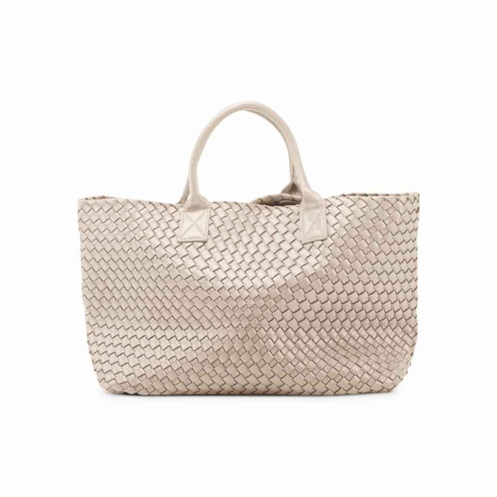 The Nicola 2.0 Weave Tote Bag in champagne