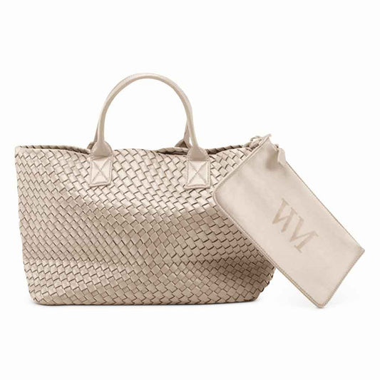 The Nicola 2.0 Weave Tote Bag in champagne