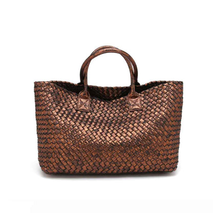 Nicola Handwoven Vegan Leather Tote Bag – Metallic Bronze | Worth A Million