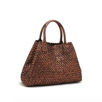 Nicola Handwoven Vegan Leather Tote Bag – Metallic Bronze | Worth A Million