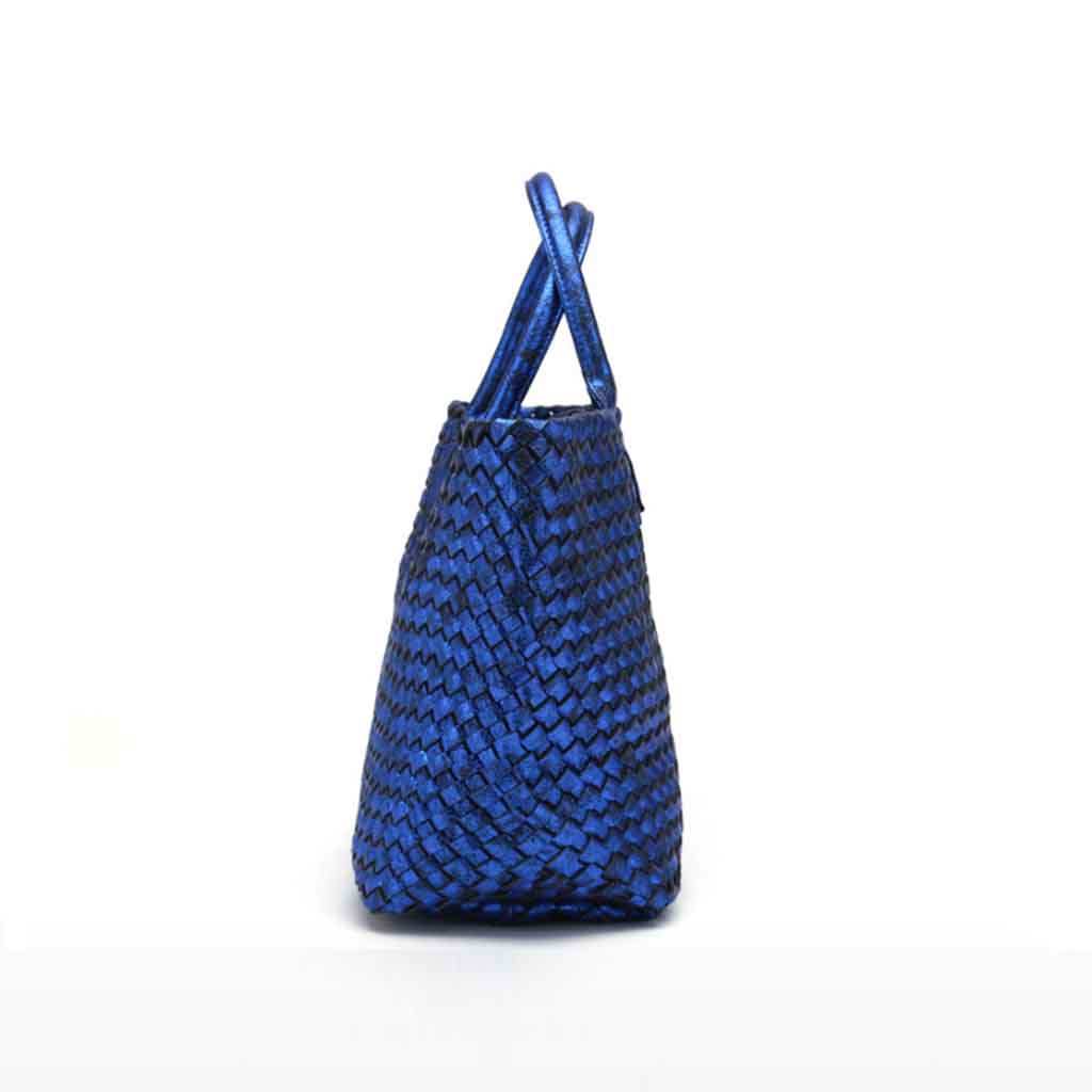 The Nicola Weave Tote Bag in metallic blue