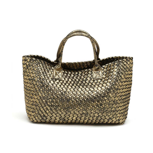 The Nicola Weave Tote Bag in metallic gold