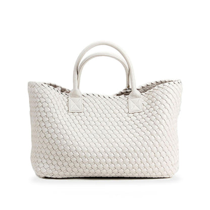 Nicola 2.0 Handwoven Vegan Leather Tote Bag – White