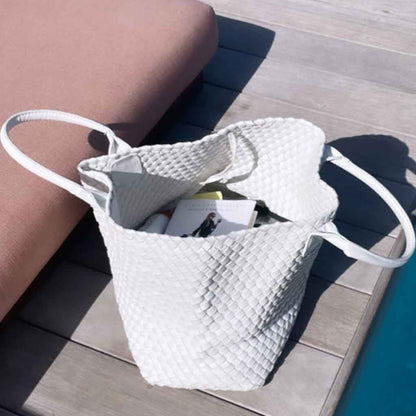 Nicola 2.0 Handwoven Vegan Leather Tote Bag – White