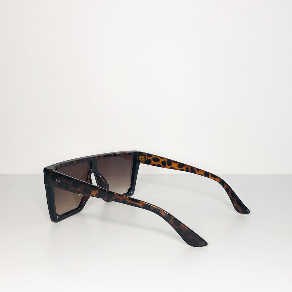 Oversized Square Tortoise Shell Flat Top Sunglasses