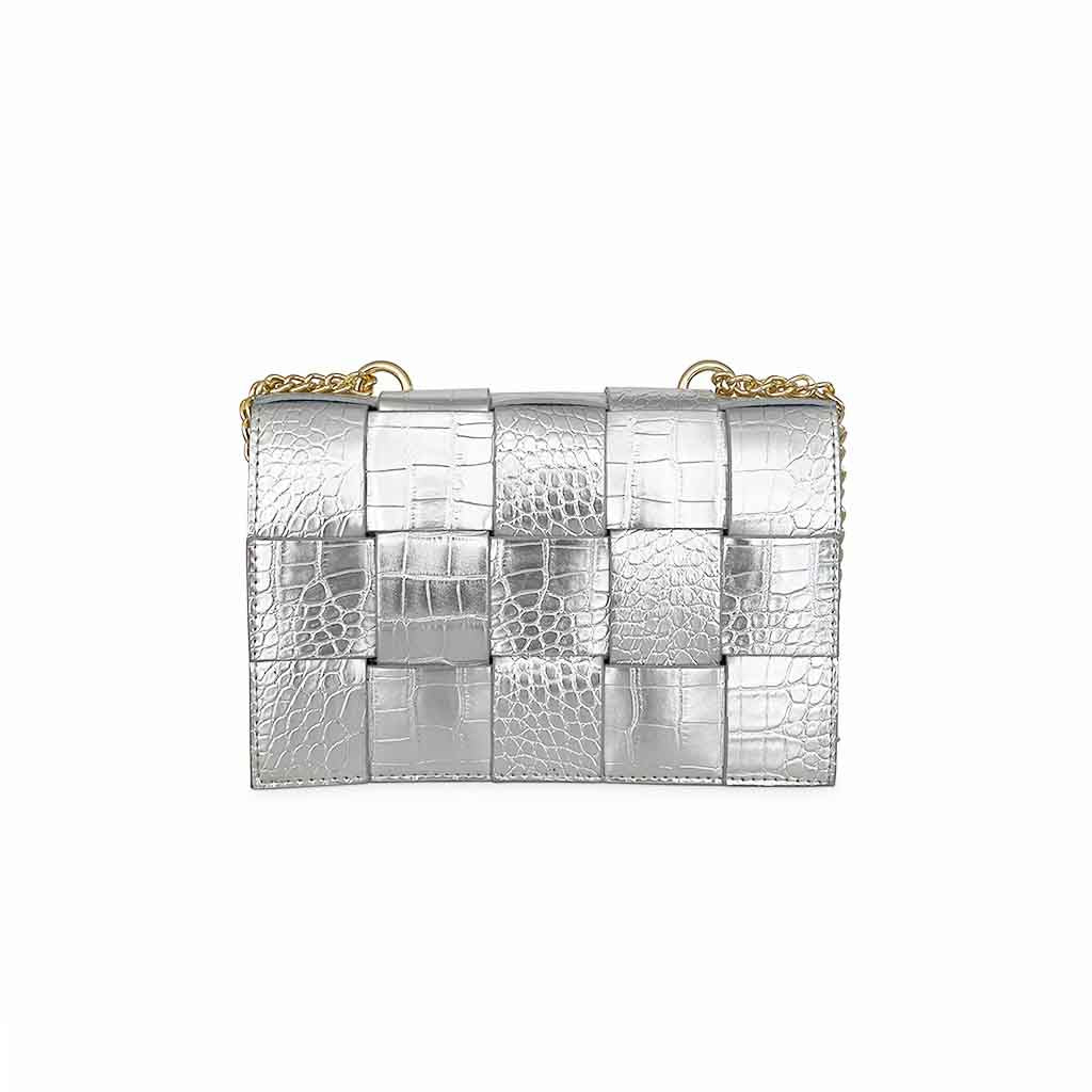 The Reese Croc Pattern Crossbody bag in silver