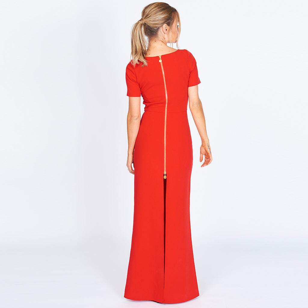 The Roxy Half Sleeve Bodycon Maxi Dress in red