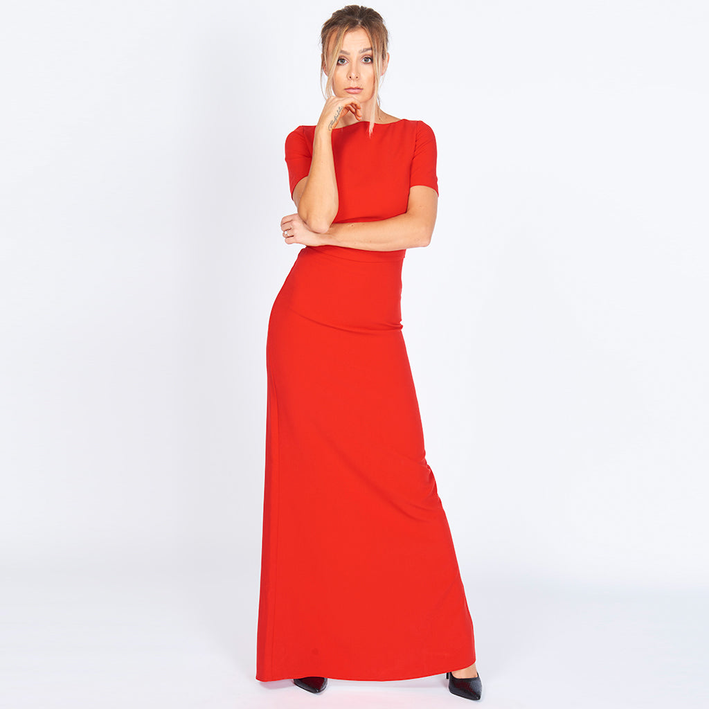 The Roxy Half Sleeve Bodycon Maxi Dress in red