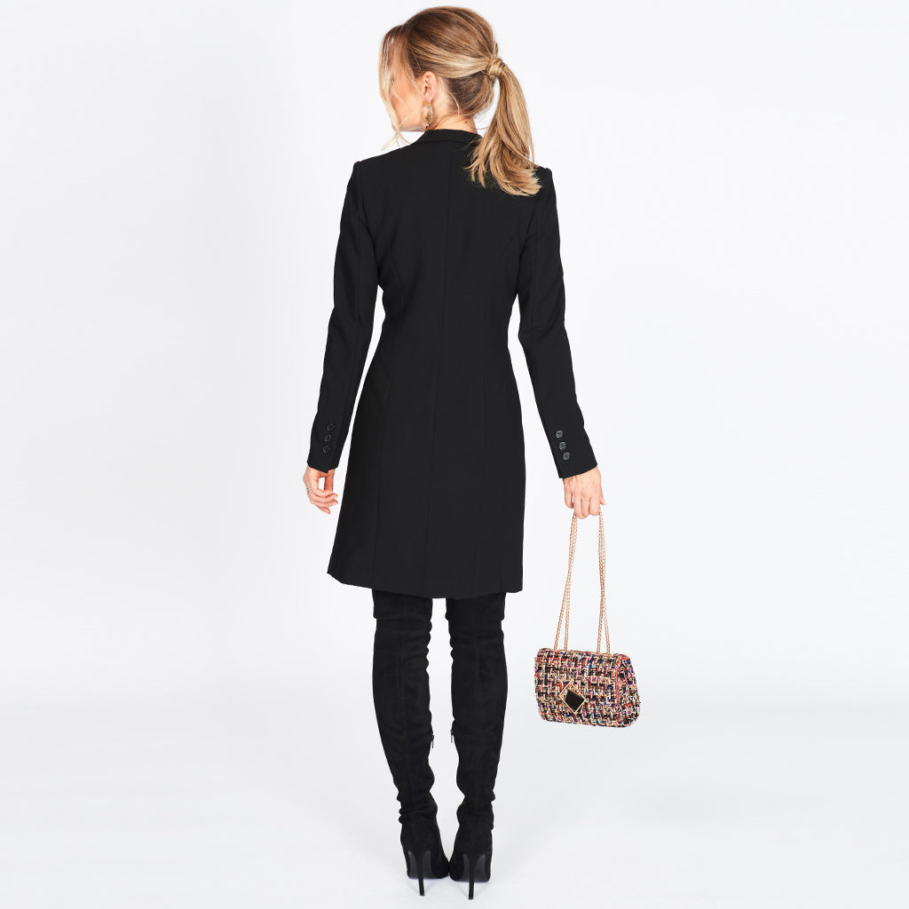 The Ashley Long Sleeve Tuxedo Dress in black